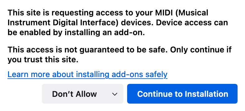 Firefox MIDI warning 1