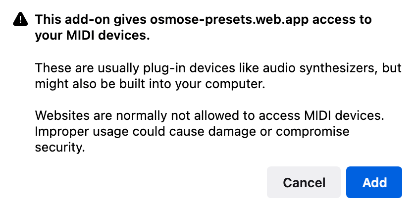 Firefox MIDI warning 2