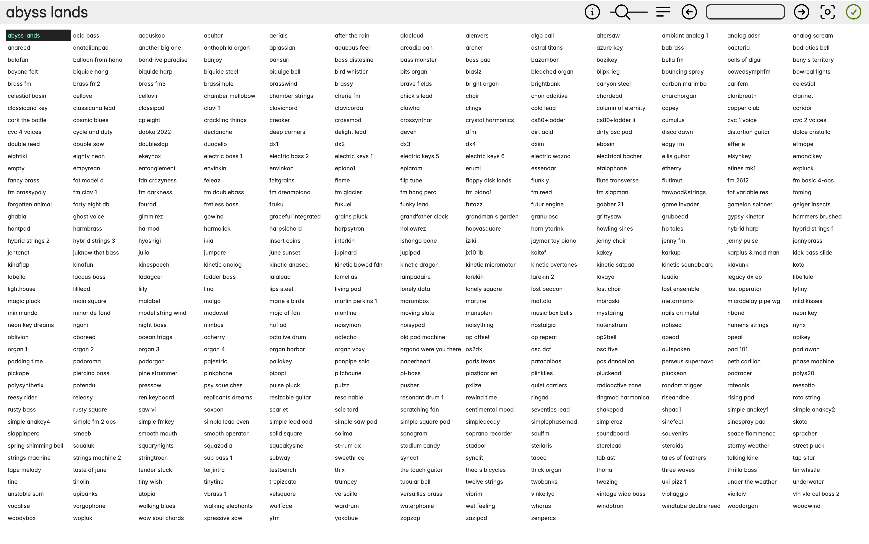 full preset list on large screen